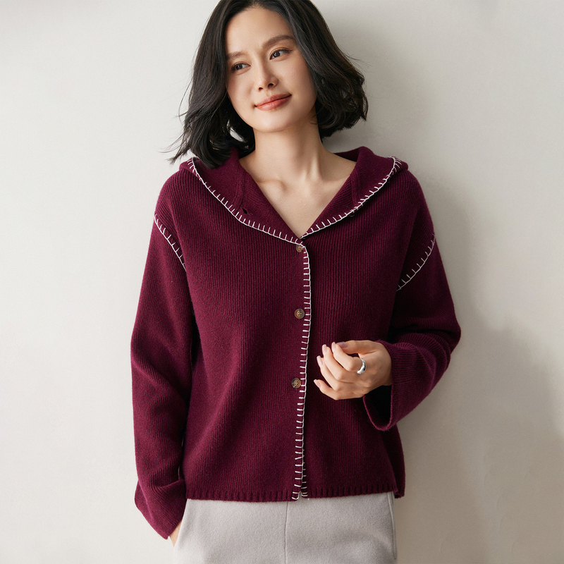 Autumn and Winter New Handmade Lace Solid Color Cashmere Hooded Cardigan for Women, Loose Solid Color Thickened Sweater Coat Knitwear Autumn and Winter New Handmade Lace Solid Color Cashmere Hooded Cardigan for Women, Loose Solid Color Thickened Sweater Coat Knitwear