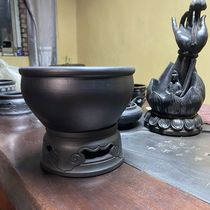 Old Beijing fish basin diameter 20 cm high 17 cm small mini black pottery desktop fish tank raising bowl lotus copper money grass