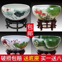 Jingdezhen ceramic fish tank large desktop goldfish tank turtle tank bowl lotus water lily basin lotus tank basin home