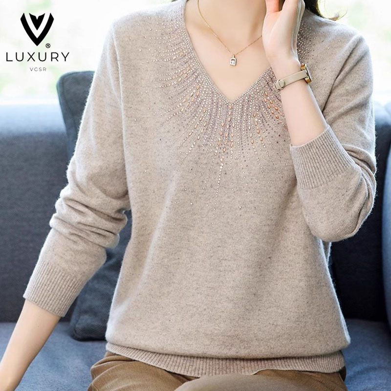 Middle-Aged Mom's Wool Sweater, Loose Wool Sweater for Women, Wool Knitwear, Autumn and Winter Base Layer Sweater