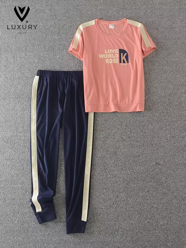 Ice Silk Sports Suit for Women, Summer 2024 New Style, Short-Sleeve Casual Running Brand, Summer Thin Long Pants, Nine-Point Pants Ice Silk Sports Suit for Women, Summer 2024 New Style, Short-Sleeve Casual Running Brand, Summer Thin Long Pants, Nine-Point Pants