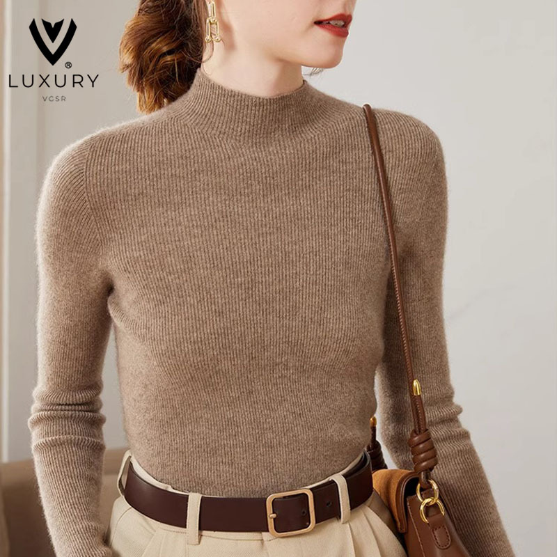 Ordos City Half-Turtleneck Wool Sweater for Women, Solid Color Wool Pullover, Slim-Fit Base Layer Sweater Ordos City Half-Turtleneck Wool Sweater for Women, Solid Color Wool Pullover, Slim-Fit Base Layer Sweater