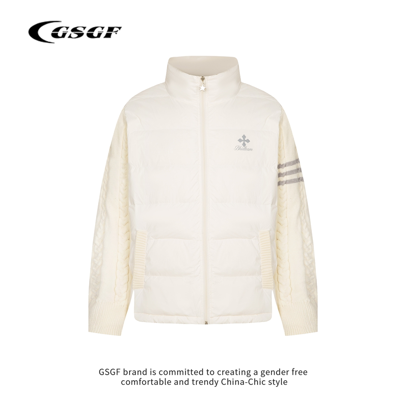Gsgf American-Style Stand-Up Collar Knitted Sleeve Lightweight down Jacket for Men and Women, New National Standard 90% down Zipper Jacket, Light Luxury Top