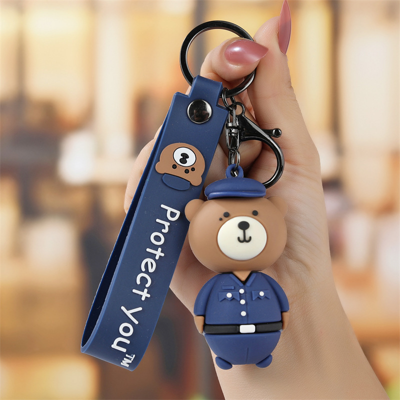 Pvc Police Bear Key Pendant Female Tear Mole Version Doll Keychain Pendant Male You Are My Citychi Base