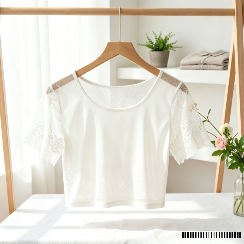 Slightly Sheer Lace Blouse, Slim-Fitting Short-Sleeved Summer Dress for Women, Versatile Layering Mesh Inner Layering Shirt