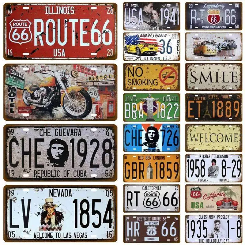 Виниловая номерная табличка в стиле Route 66 Vintage Poser Car Number Plaque Plaque Post