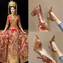 Bride Xiuhe Shoes Chinese Wedding Shoes Women 2023 New Autumn Red Toasting High Heels Embroidered Wedding Shoes Trendy