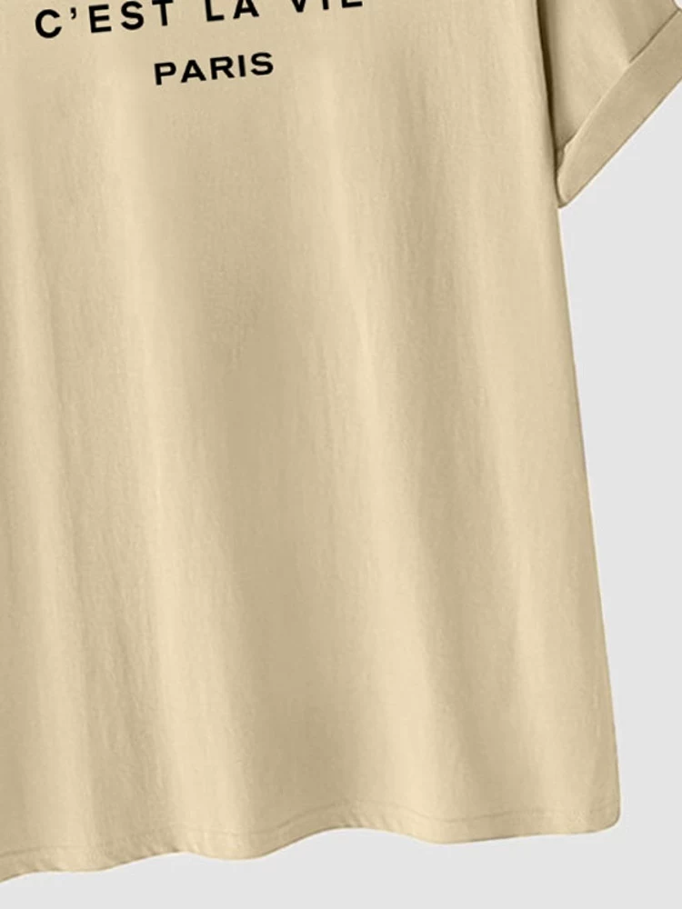 ZAFUL Cotton T-Shirts for Men Solid Letter Print Short