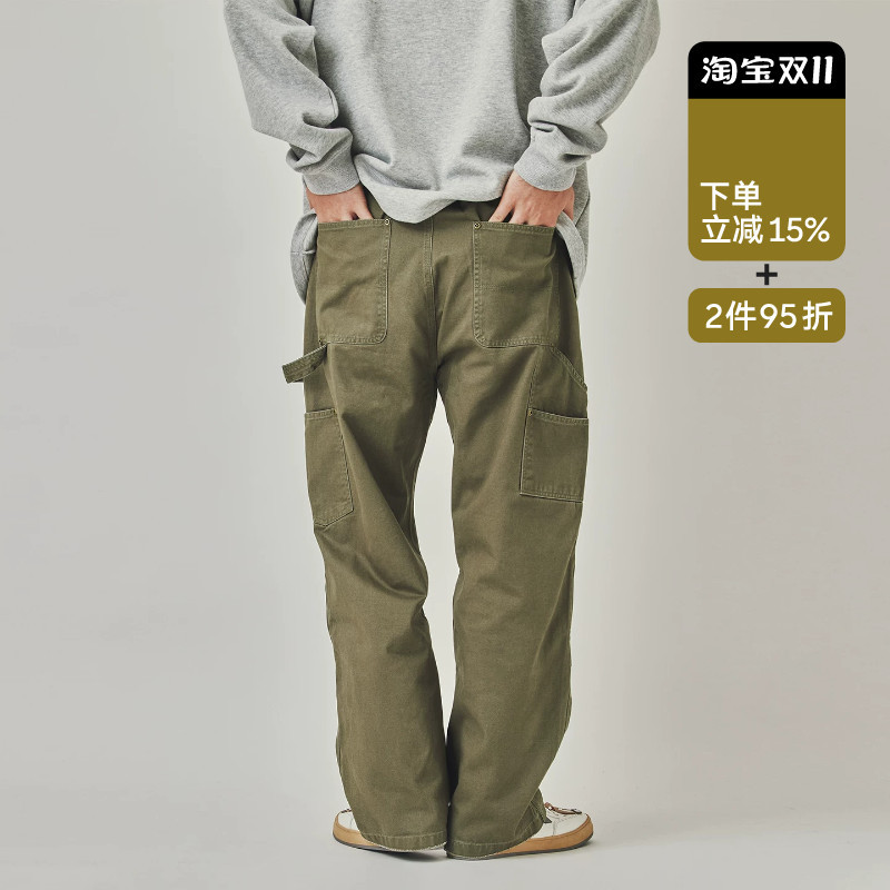 Od Dissolution Lumberjack Pants Japanese Retro Double-Knee Rivet Washed Straight-Leg Work Pants Men's Autumn Od Dissolution Lumberjack Pants Japanese Retro Double-Knee Rivet Washed Straight-Leg Work Pants Men's Autumn