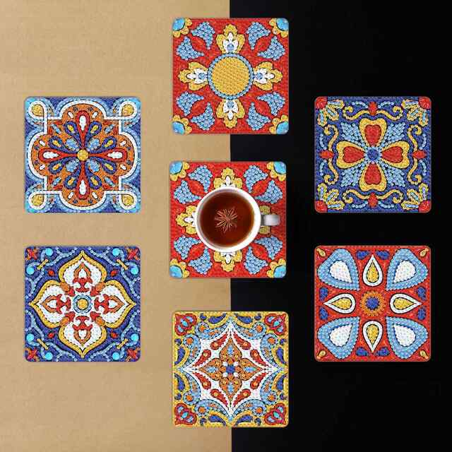New diamond painted coasters pvc cup holder iron frame masonry painted coasters mandala DIY handmade diamond stickers