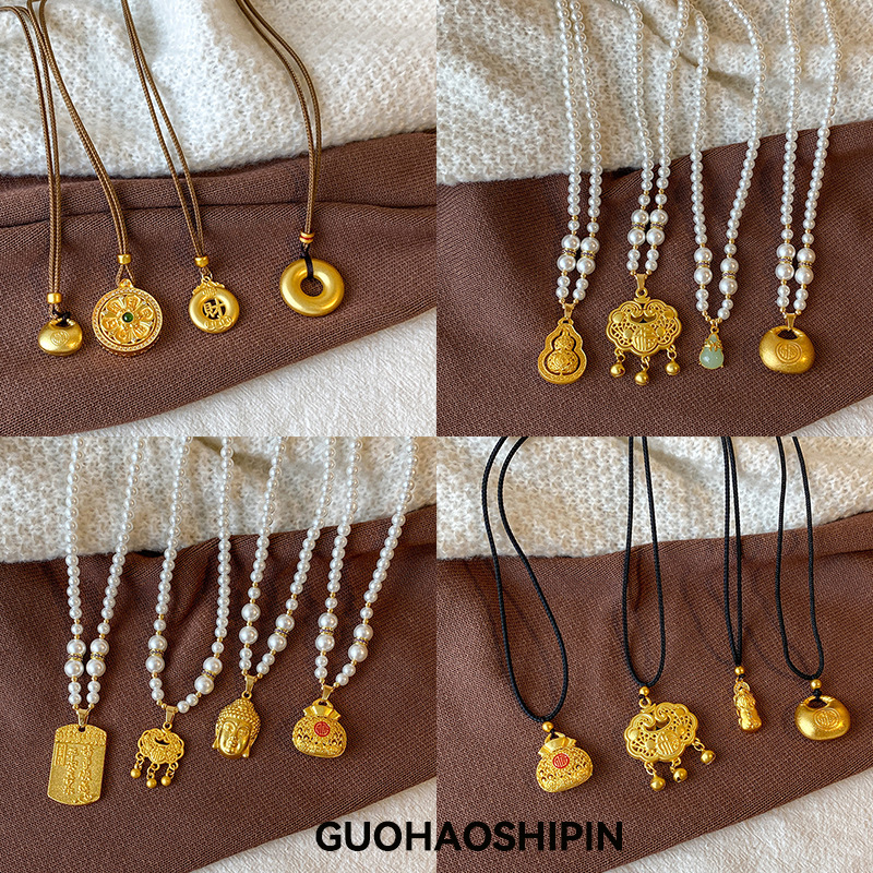 Real Gold Pendant with Strong Color Retention, Sand Gold Necklace, Gold Store National Style Sweater Chain, Light Luxury Versatile High-End Clavicle Chain Neck Chain