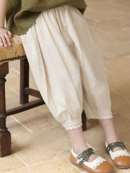 Children's Summer Thin Anti-Mosquito Pants, Girls' Loose Cotton-Linen Cropped Pants, Versatile Baby Summer Pants Trendy — 4