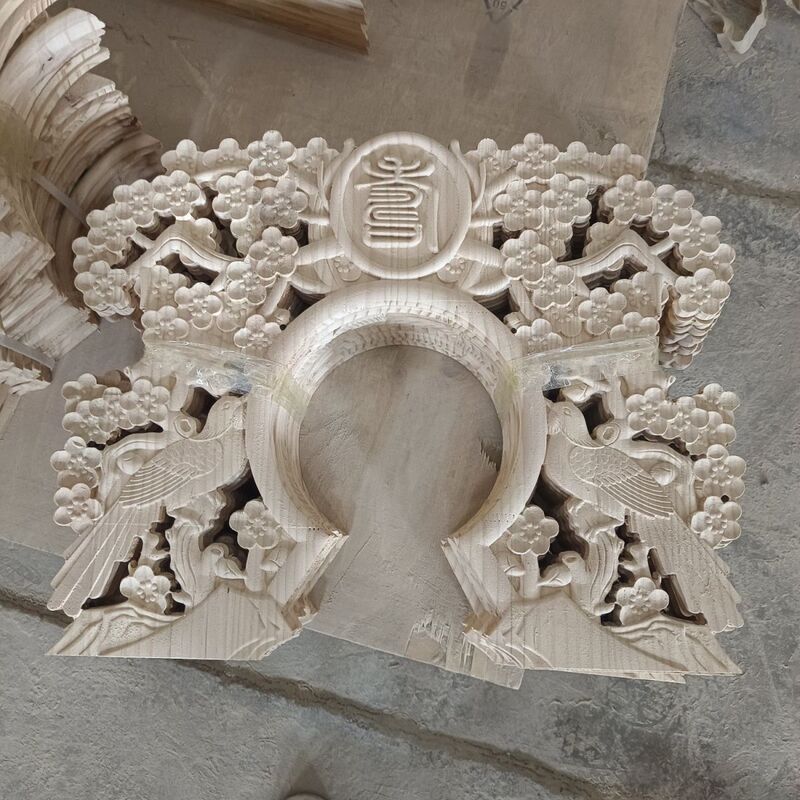 Dongyang Carved Coffin Decorations, Solid Wood Front Panel Ornaments, Hollow Circular Arch Design, New Style Front Panel