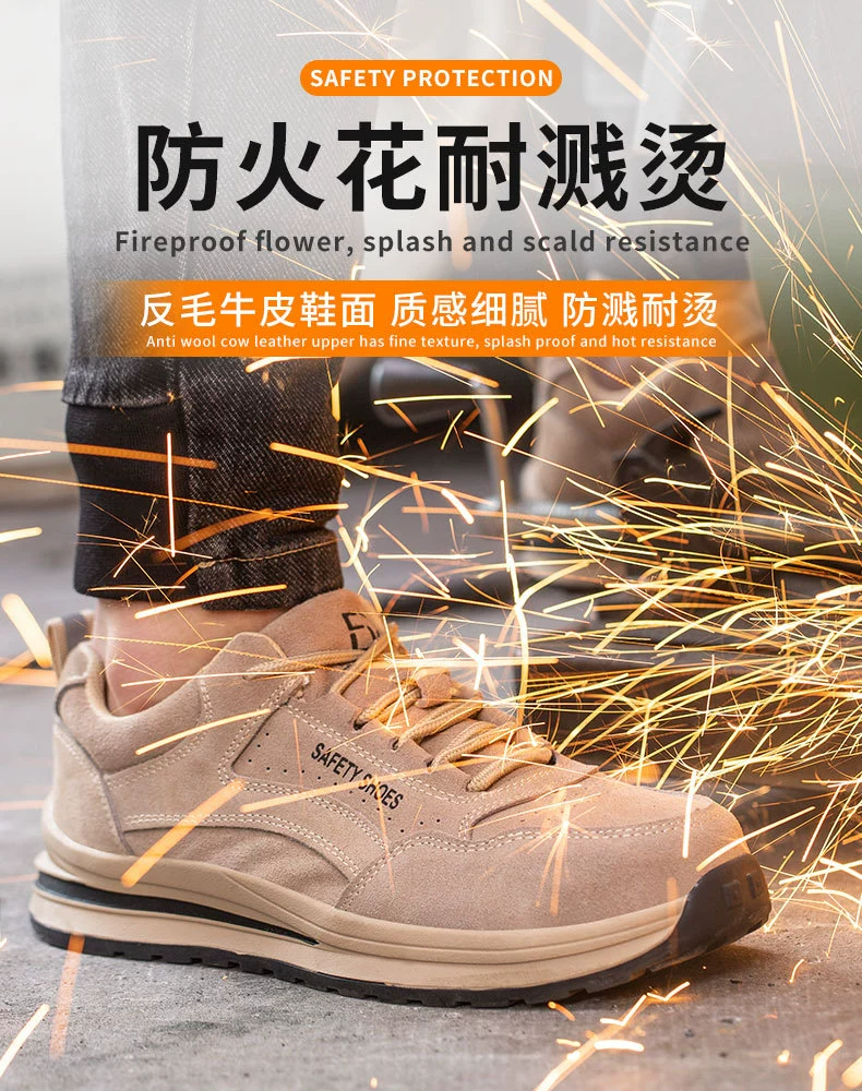 Genuine leather labor protection shoes, steel toe caps, anti-smash, anti-puncture work shoes, wear-resistant, high temperature resistant, anti-slip, anti-odor, welder protective shoes