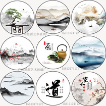 Steel Chemical Art Glass Round Screen Partition Xuanguan Living room Book room Zen Painted Frosted Landscape Painting China Wind