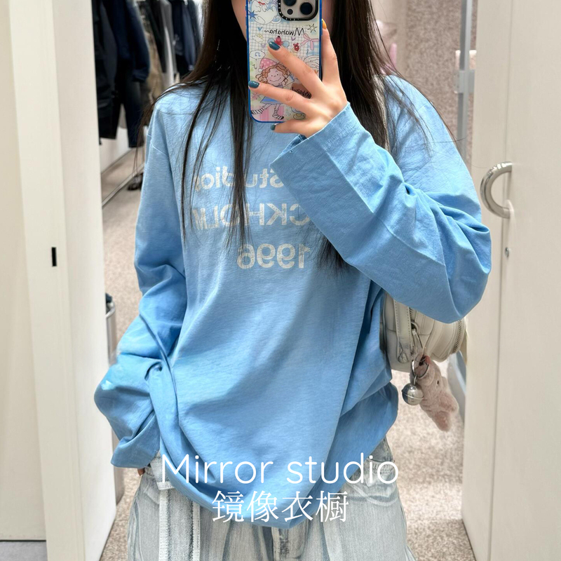 Yb Developed Act Shirt in Cornflower Blue with Long Sleeves, New Color for Spring/Summer 1996, Distressed, Sun-Protective, Vintage Print