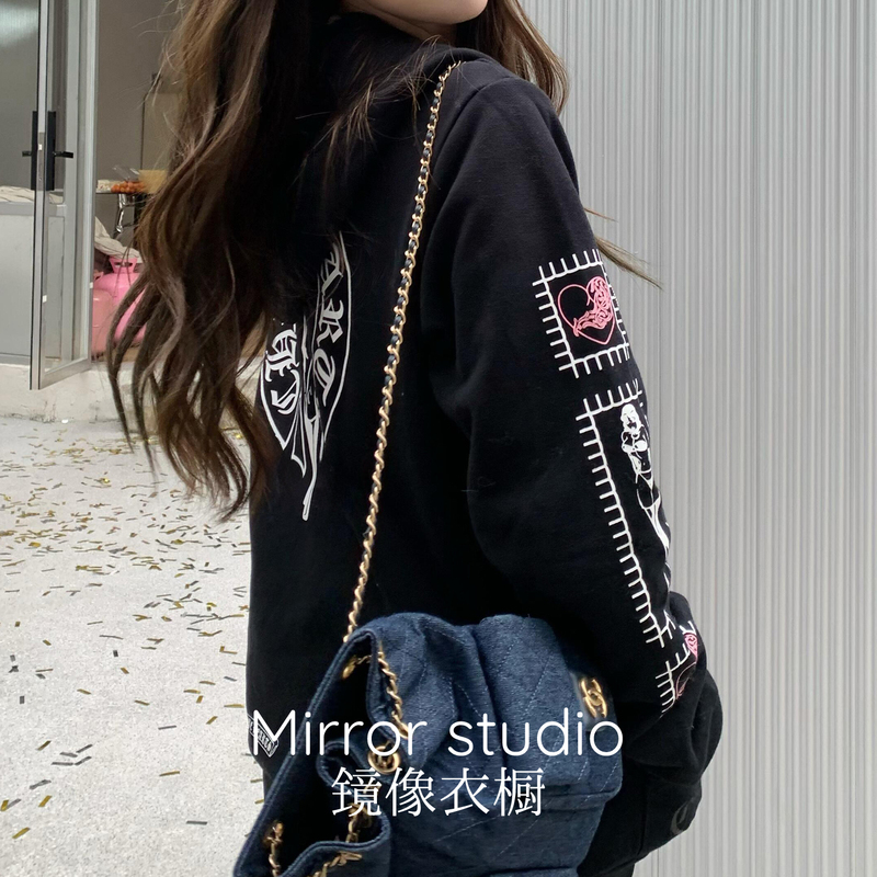 Yb Development/Ch Sanskrit Top Cross American Retro Hooded Sweatshirt Women's Printed Zipper Hooded Loose Pants