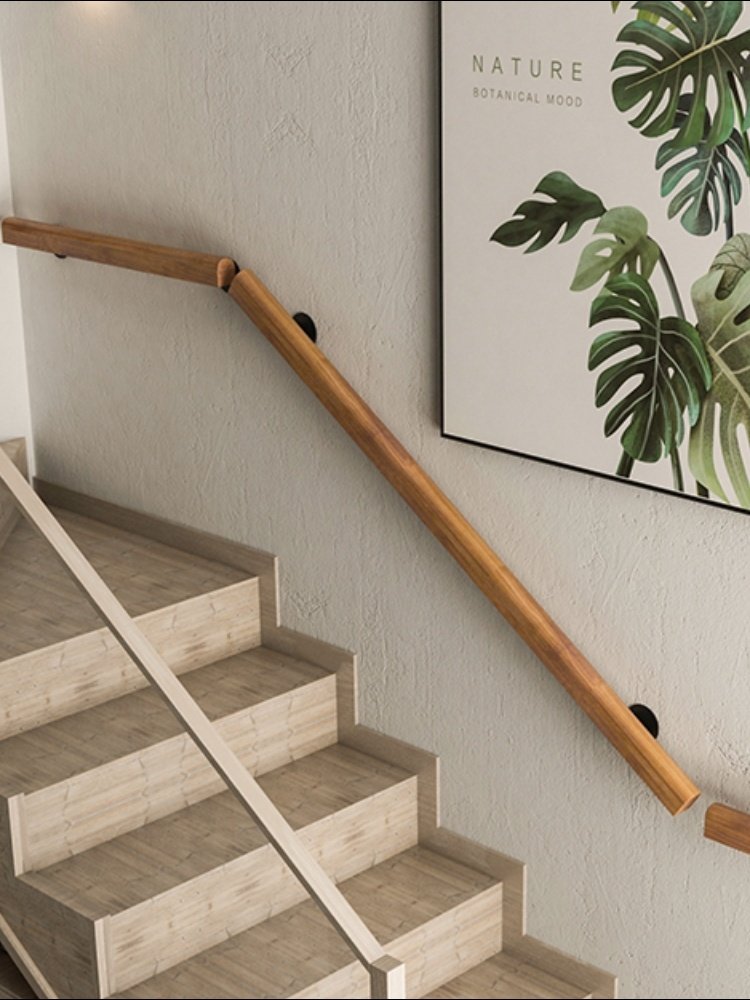 Simple Industrial Style Solid Wood Stair Handrail, Trendy Villa Indoor Wall-Mounted Non-Slip Toddler Stair Luxury Wooden Handrail