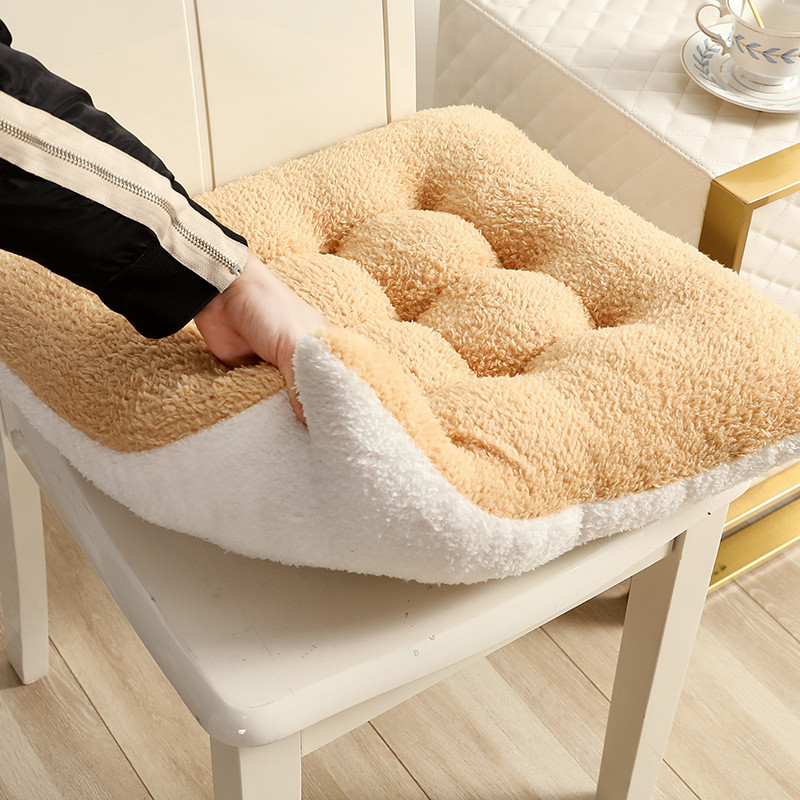 J Cushions Winter Plush Chair Cushion Pure Color Lamb Hair Office Long Sitting Ground Seat Butt Mat Thicken-Taobao