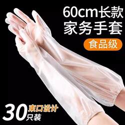 Disposable Gloves, Thickened, Long Arm, for Women, Kitchen, Washing Dishes, Household Chores, Transparent, Household Hygiene, Catering, Long-Sleeved Gloves