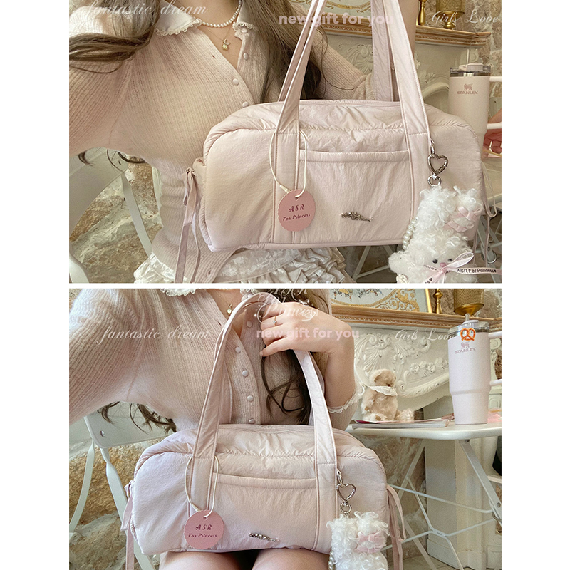 Asr Meiwuyu's "Mianmian Baguette" Casual Waterproof Tote Bag, Gym Bag, Pink, Cute, Large Capacity