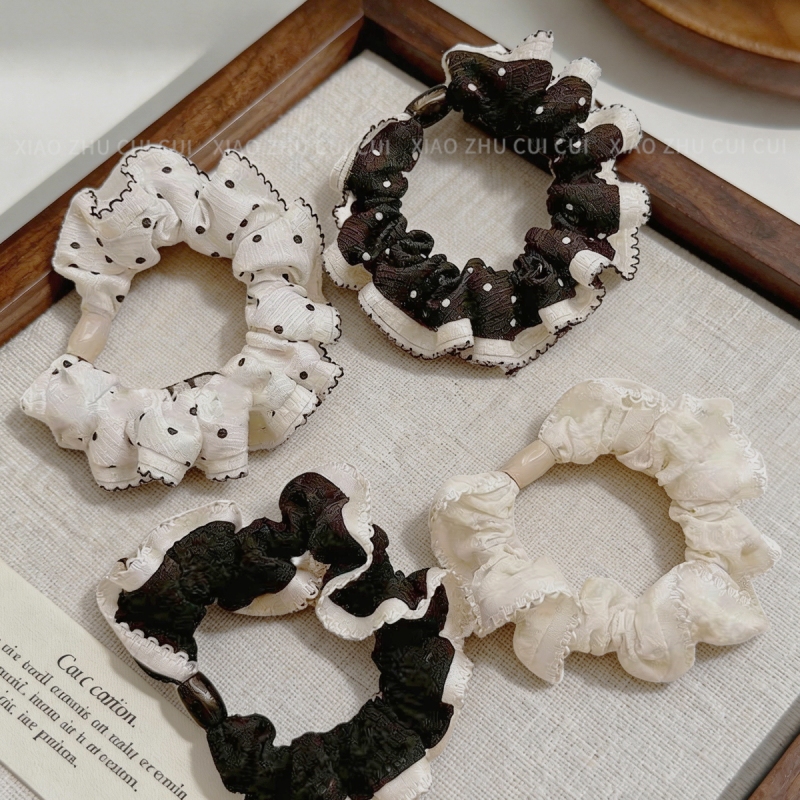 Black and White Polka Dot Simple Scrunchie Ponytail Lace Ruffle Hair Tie Versatile Hair Band Elastic Band Black and White Polka Dot Simple Scrunchie Ponytail Lace Ruffle Hair Tie Versatile Hair Band Elastic Band