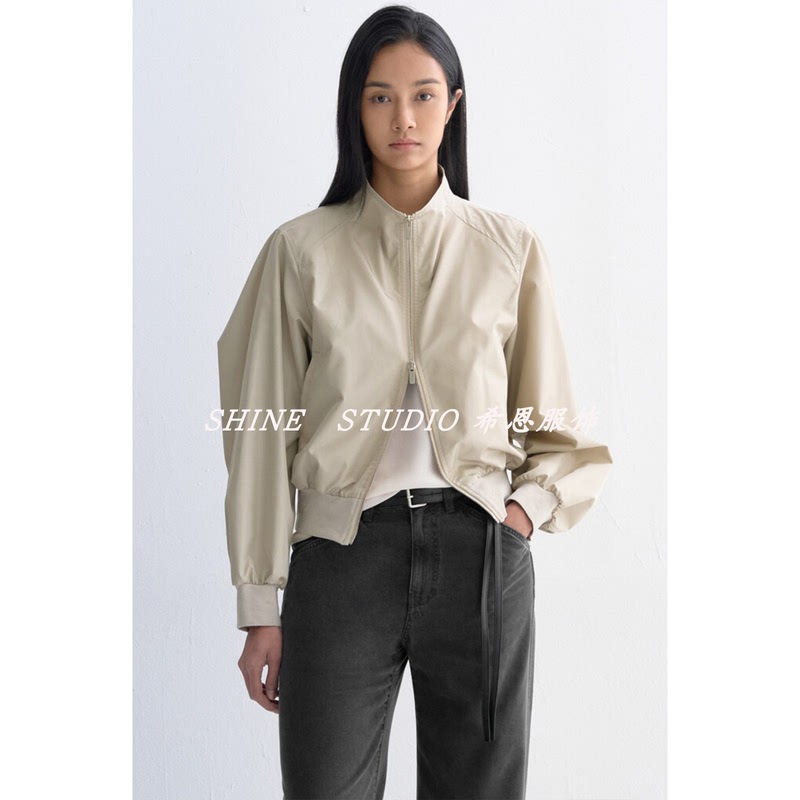 Korean Style Tim~ Double-Zipper Jacket Boyfriend Style Stand Collar Thin Top Long-Sleeve Biker Jacket Wotc44W