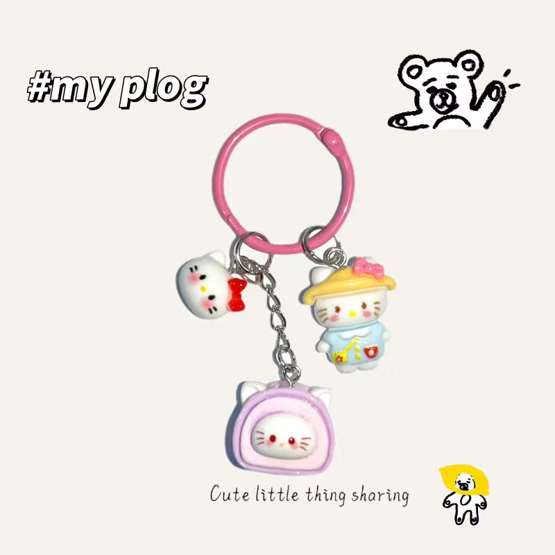 Cartoon Cute Card Circle Trigull Patcha Dog Kt Cat Key Clasp Pendant Couple Car Key Chain Bag Hanging Ornament Gift-Taobao