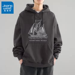 Jeanswest Men's Hooded Sweatshirt, American Style, Youth 2025 New Autumn Heavyweight Loose Hoodie Men's Jacket X