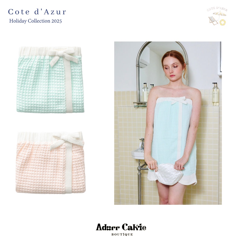 Adorrcakie Azure Coast Pink and Blue Two-Tone 100% Cotton Waffle Weave Wearable Absorbent Tube Top Bath Skirt for Women