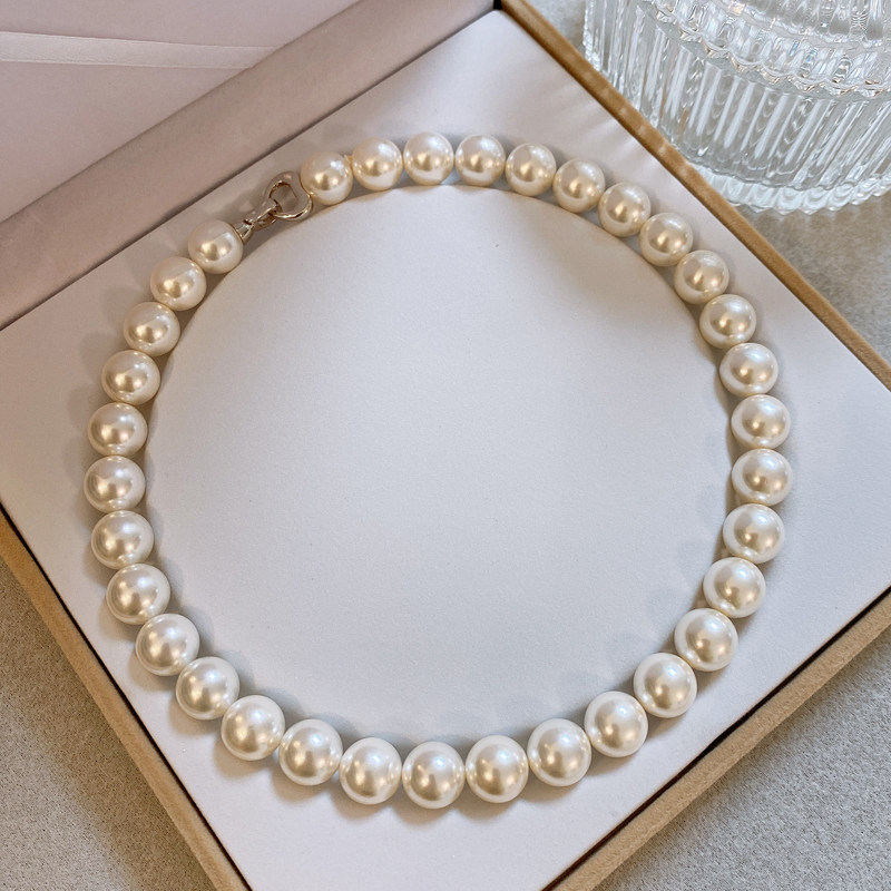 Vanished She Ni Ni Tongan 925 silver Australia white pearl necklace with bright light luxury harbor wind lock Bone Chain Gift Tide-Taobao