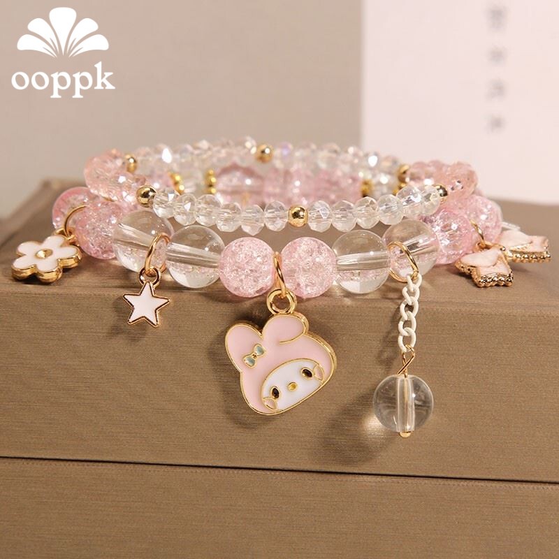 Bracelet for Little Girls, Crystal Bracelet for Young Girls, Cute Red Rabbit Bracelet for Korean Girls, Fresh Flower Bracelet, Popular Online