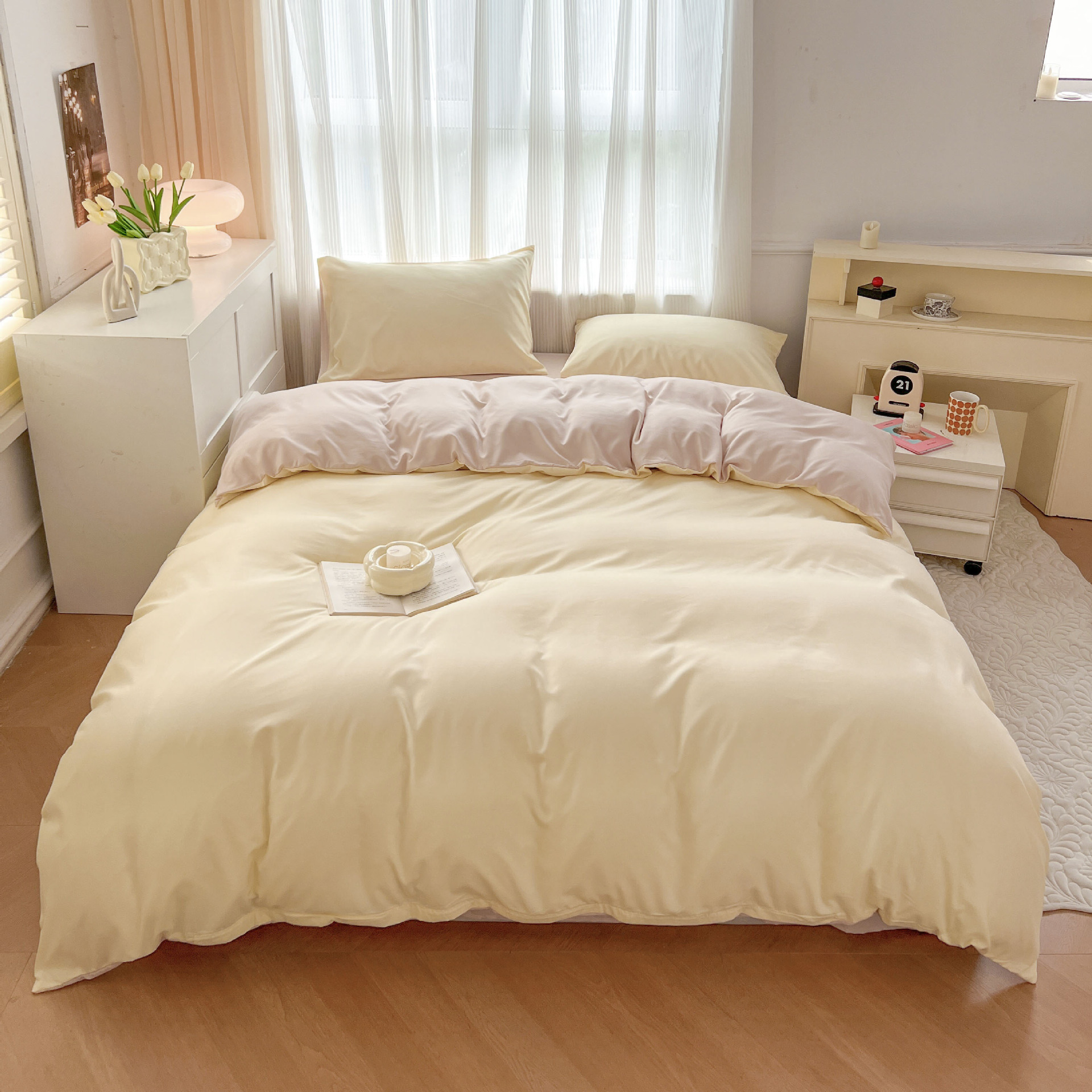 Four sets of sleeves Ins Wind Pure Color Grinding with Bedding Winter Student Dormitory Bed Linen Quilt Cover 3 Three sets-Taobao