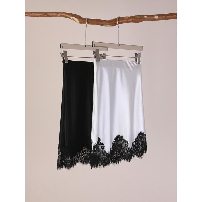 Acetate Lace Patchwork Skirt, French Satin Women's Summer High-Waisted A-Line Short Skirt, Black and White Elastic Waist Elegant Skirt Acetate Lace Patchwork Skirt, French Satin Women's Summer High-Waisted A-Line Short Skirt, Black and White Elastic Waist Elegant Skirt