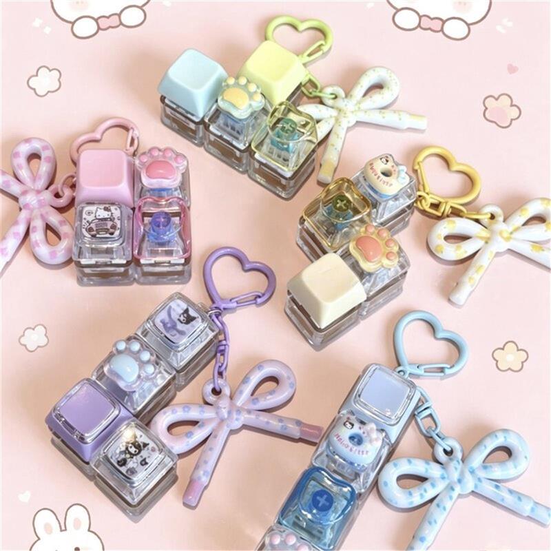 Stress-Relief Popular Keycap Patch with Cute Bow, Glowing Keyboard Finger Pinch Stress-Relief Keychain Pendant