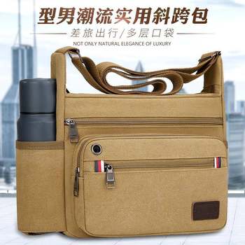 Large capacity travel bag larger canvas bag men's bag wear-resistant construction site tool bag large size labor protection bag single shoulder crossbody bag