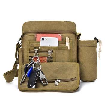 New vintage canvas men's bag, men's casual bag, multi-functional men's shoulder crossbody bag, id bag, mobile phone
