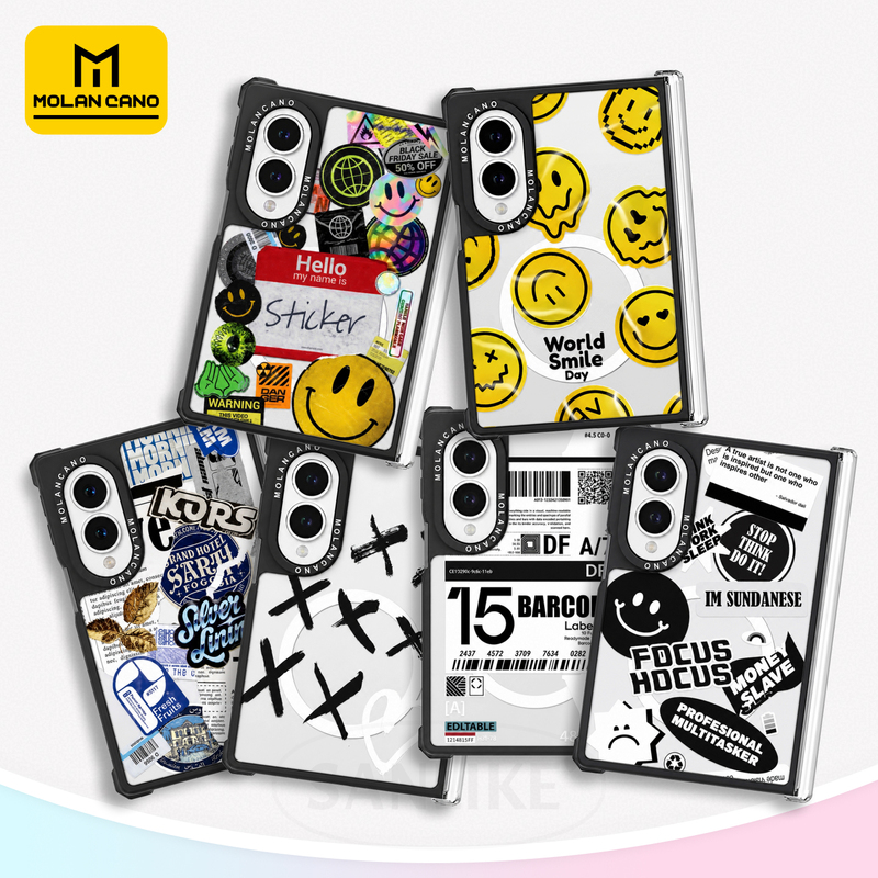 South Korea's Molancano Samsung Fold8 Magnetic Phone Case New Ultra Foldable Screen Hinge Protective Cover Suitable for Zfold7 Yellow Smiley Face Sticker Transparent Thin Anti-Fall Shell