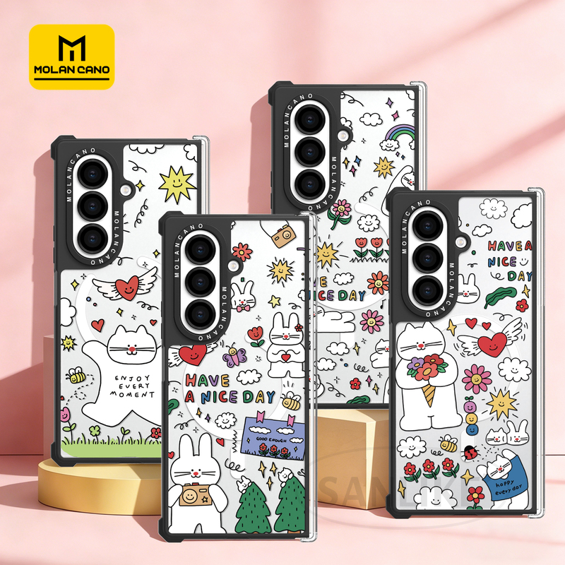 South Korea's Molancano Samsung Galaxy Z Fold7 Magnetic Phone Case Foldable Screen Hinge Protective Case New Cute Cat and Rabbit Transparent Lightweight Anti-Fall Protective Cover