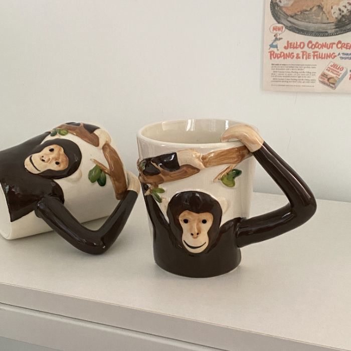 Creative Ugly long arm ape monkey Mark cup sand sculpture to blame birthday gift for girls Home Ceramic Coffee Cup-Taobao