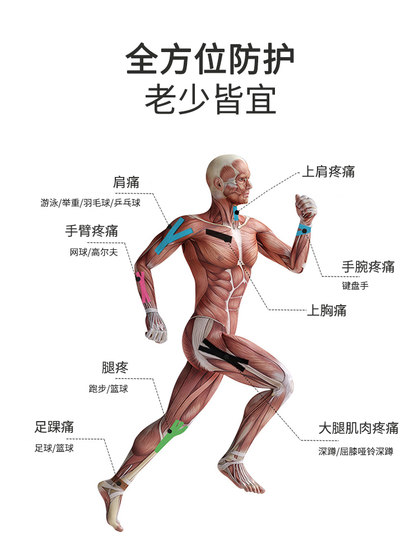 运动员专用肌肉贴胶带跟腱护膝护肘脚踝足球篮球马拉松贴布放松