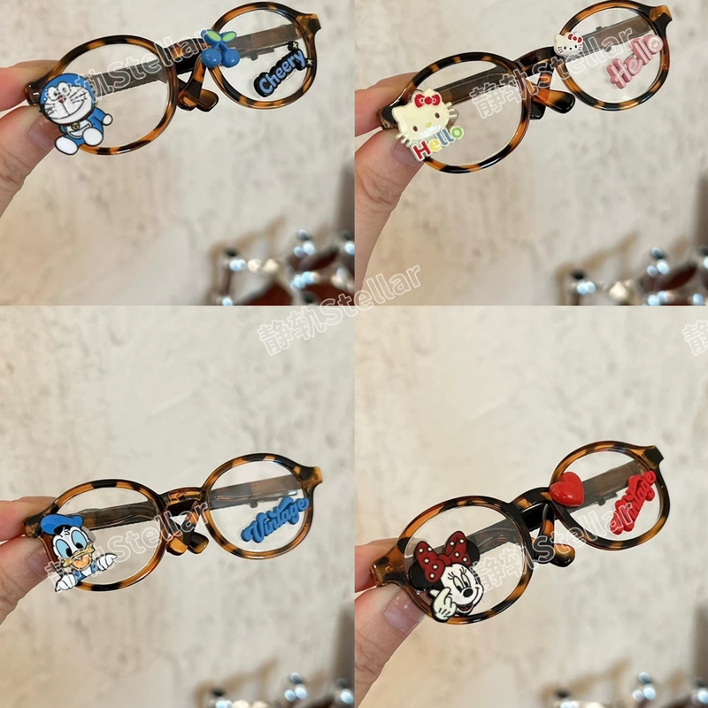 Korean New Cute Cartoon Kt Cat Glasses Hair Clip Leopard Print Brown Side Hair Clip Hair Accessory
