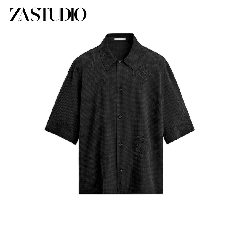 Za New Summer Men's Clothing Loose-Fitting Bowling Shirt Collar Geometric Pattern Short-Sleeved Embroidered Shirt 4587488 Za New Summer Men's Clothing Loose-Fitting Bowling Shirt Collar Geometric Pattern Short-Sleeved Embroidered Shirt 4587488