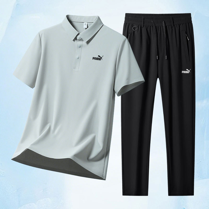 Outlet | Men's Summer Ice Silk Short-Sleeved Polo Shirt Business Casual Suit Sports Quick-Drying Pants Two-Piece Set Outlet | Men's Summer Ice Silk Short-Sleeved Polo Shirt Business Casual Suit Sports Quick-Drying Pants Two-Piece Set