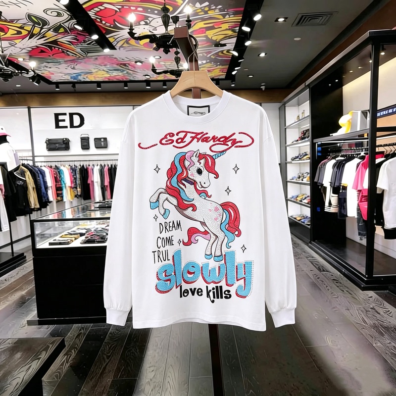 Ed's Exclusive Store Genuine Full Rhinestone Hardy Unicorn Heat-Pressed Rhinestone Loose Long-Sleeve T-Shirt Women's Sweatshirt for Spring and Autumn in China Ed's Exclusive Store Genuine Full Rhinestone Hardy Unicorn Heat-Pressed Rhinestone Loose Long-Sleeve T-Shirt Women's Sweatshirt for Spring and Autumn in China