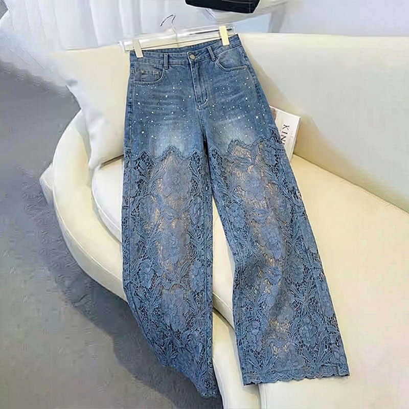 High-Waisted Slimming Lace Patchwork Denim Wide-Leg Pants for Women, 2026 Summer Thin Versatile Hollow-Out Long Pants High-Waisted Slimming Lace Patchwork Denim Wide-Leg Pants for Women, 2026 Summer Thin Versatile Hollow-Out Long Pants