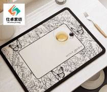 Kitchen mat countertop black and white impression kitchen countertop leather drain mat coffee machine water control mat bowls and plates absorbent mat tea