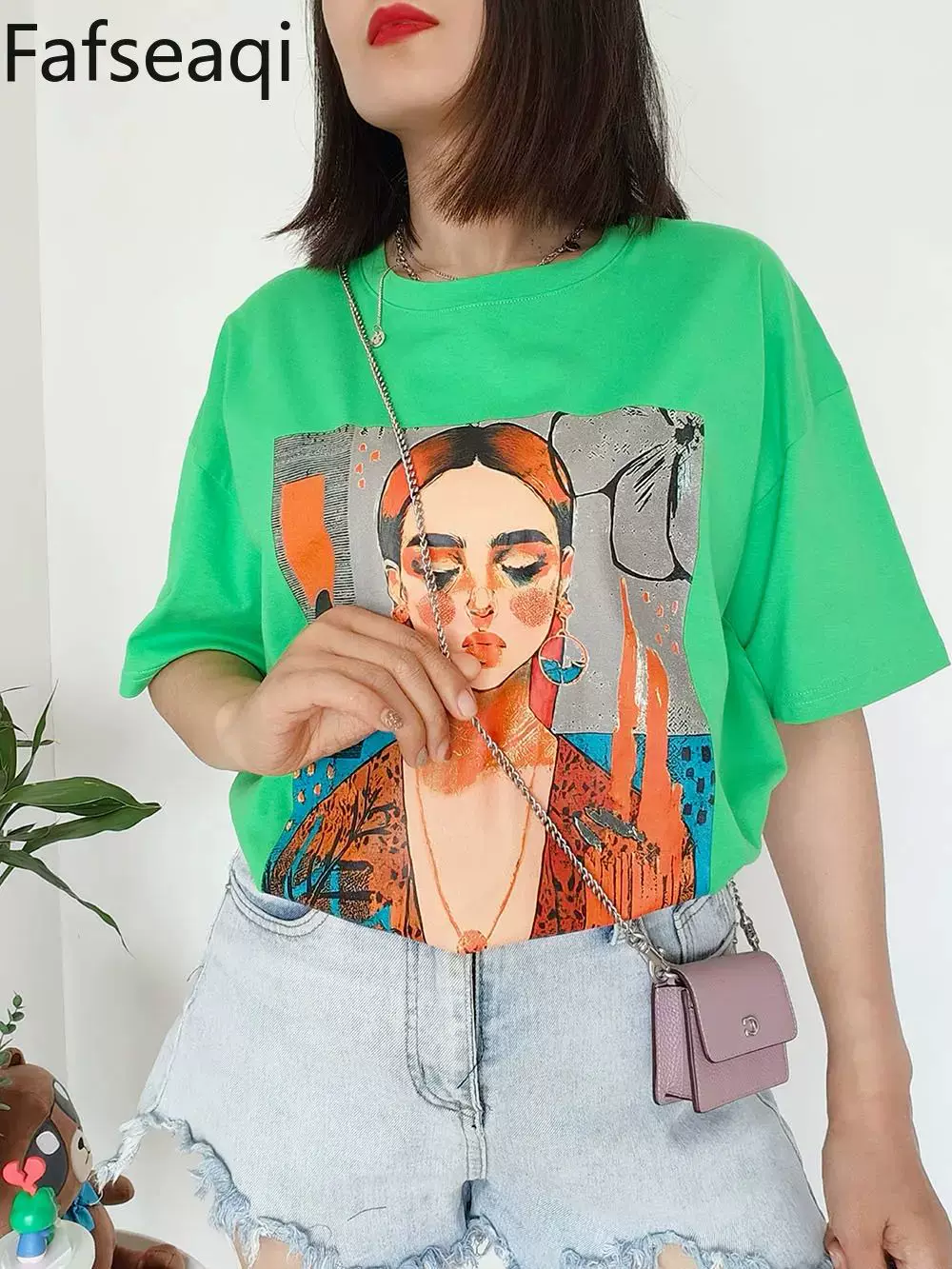 100% хлопковая женская oversize футболка с принтом комиксов