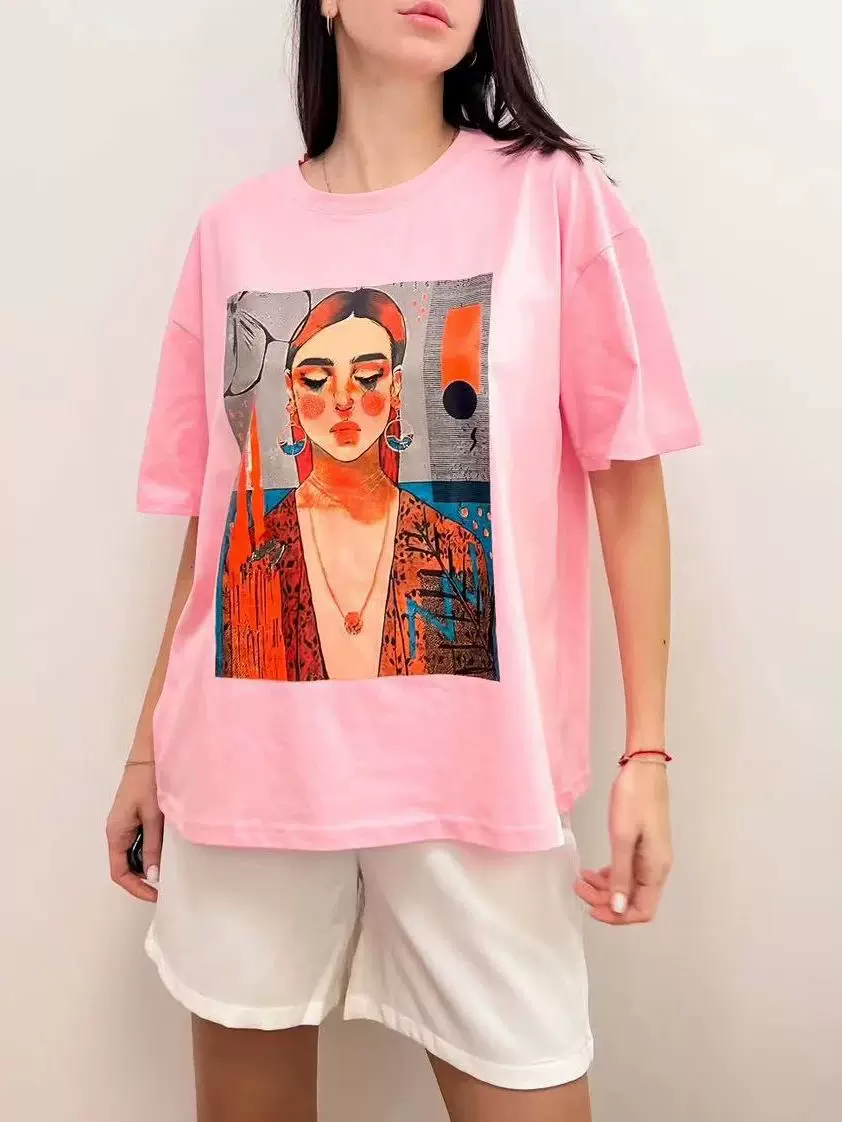 100% хлопковая женская oversize футболка с принтом комиксов