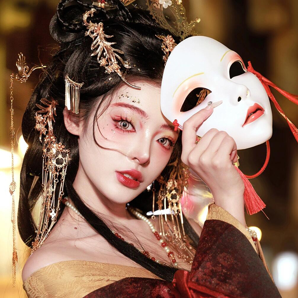 アニミズムマスク ネットセレブ美人パーティー 中国風手描き装飾 古代衣装 漢服 仮面舞踏会小道具
